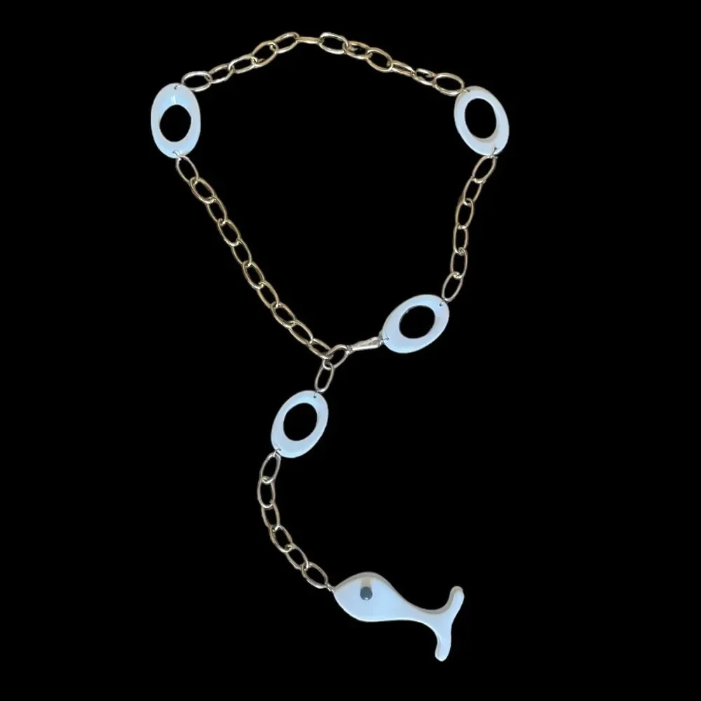 Women's Boho Hippie Funky Gold Tone Chain Link Vintage Belt White Fish Charm - Picture 1 of 5